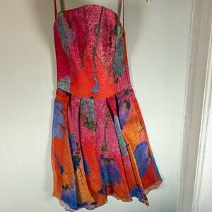 Vintage Emporio Armani Strapless Dress-Abstract Silk Blend
